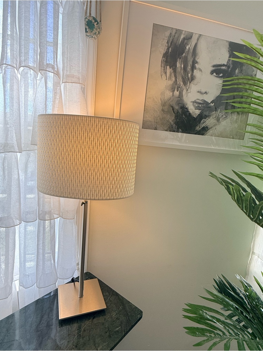 Modern Cream Table Lamp with Silver Base - Unbranded